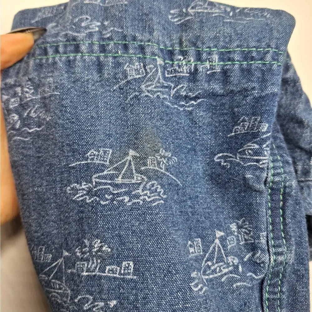 Vintage OshKosh B'Gosh Vestbak Baby Denim Sailboat Bubble Bib Overall 6-9 mo USA